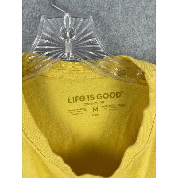 Life is Good Talk Birdie To Me Golf Shirt Size M Yellow Short Sleeve Crusher Tee - Picture 4 of 8